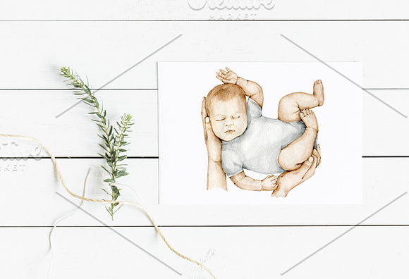 Sleeping Newborn Baby Watercolor in Objects - product preview 2