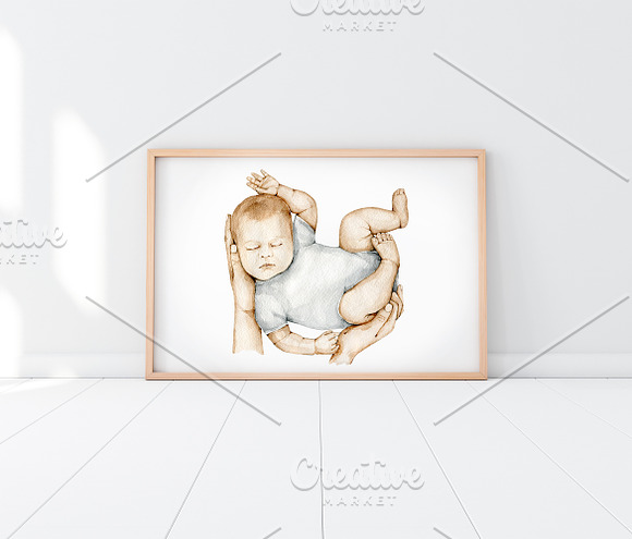 Sleeping Newborn Baby Watercolor in Objects - product preview 3