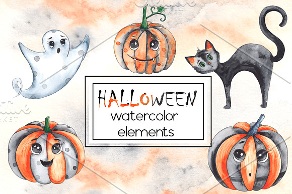 Halloween party. Watercolor set in Objects - product preview 9