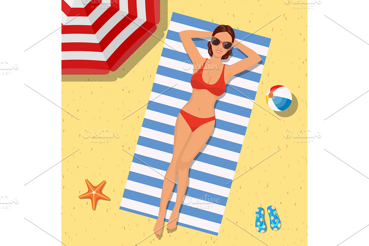 Girl on the beach with a bikini in Illustrations - product preview 8