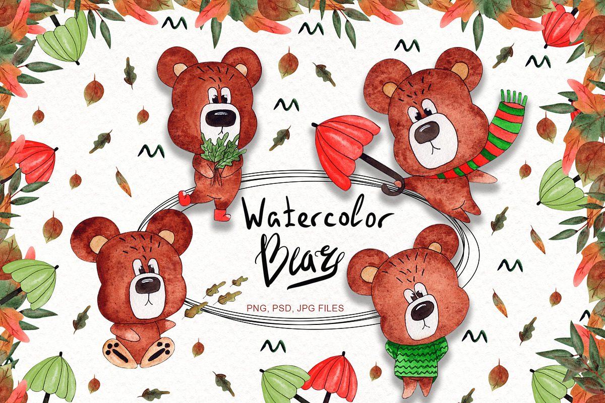 Watercolor Bears Collection in Illustrations - product preview 8