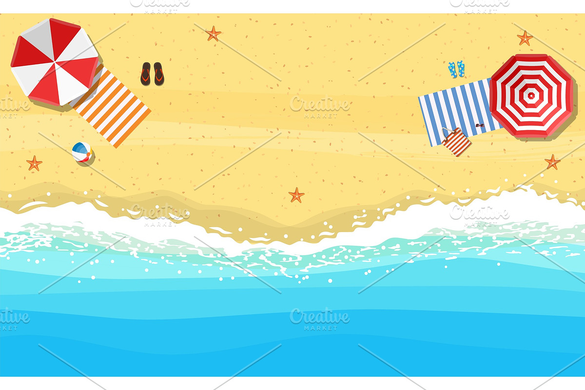 beach sun umbrellas flip-flops and in Illustrations - product preview 8