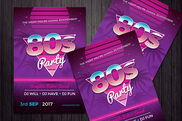 80s Party Flyer Template in Flyer Templates - product preview 2