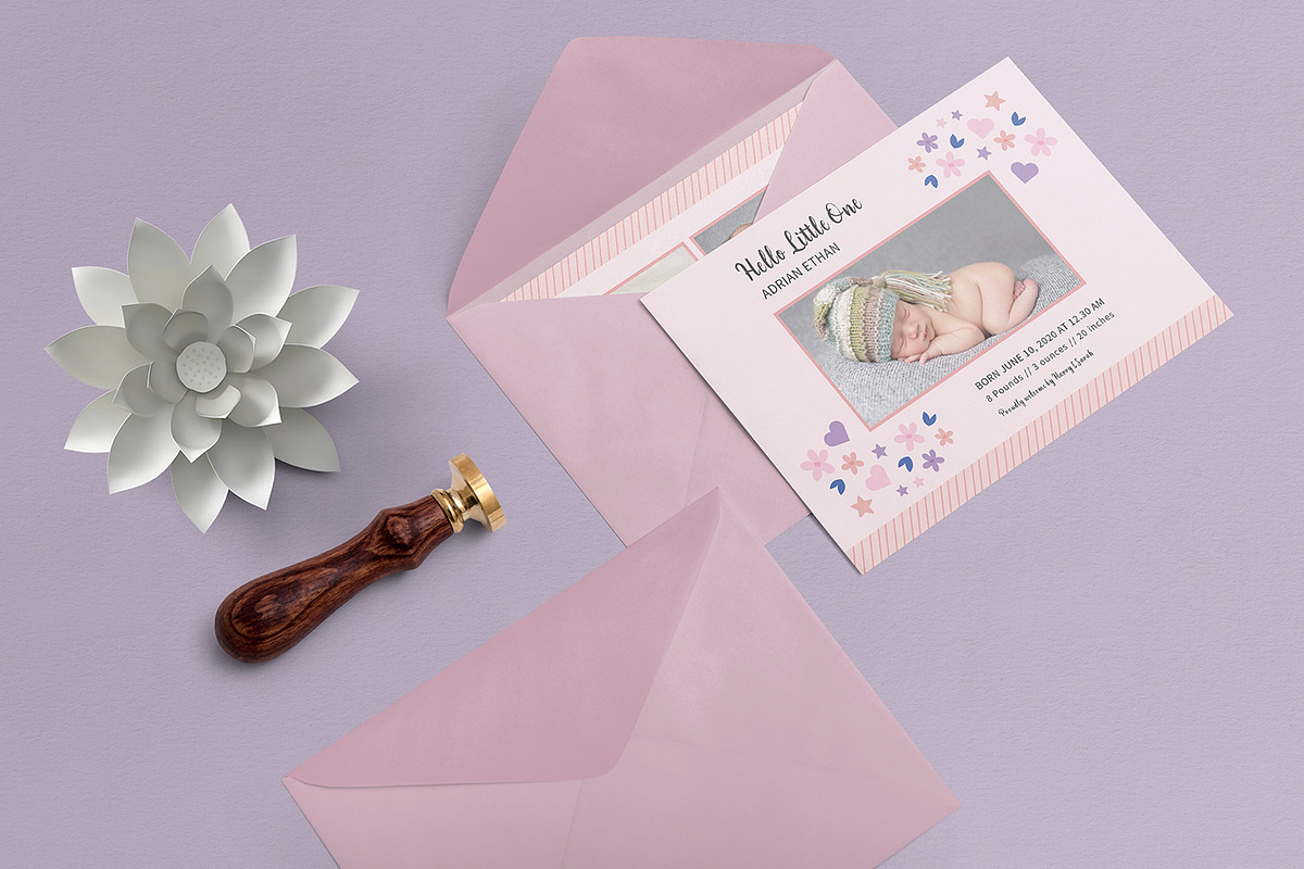 Baby Announcement Photo Card in Postcard Templates - product preview 8