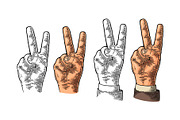 Female hand sign victory sign , or
