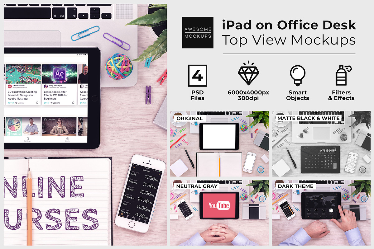 iPad on Office Desk Top View Mockup in Branding Mockups - product preview 8