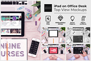 iPad on Office Desk Top View Mockup