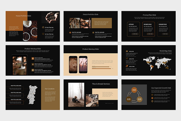 Huzia : Brown Pitch Deck Powerpoint in PowerPoint Templates - product preview 9