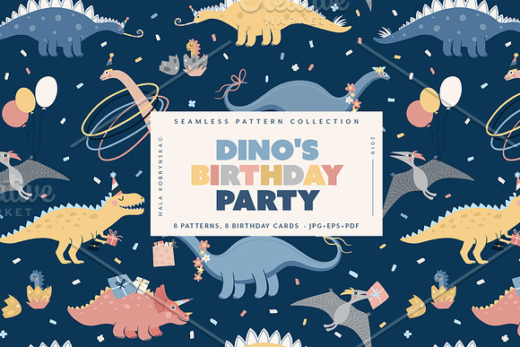 Dino's birthday pattern for kids in Patterns - product preview 5