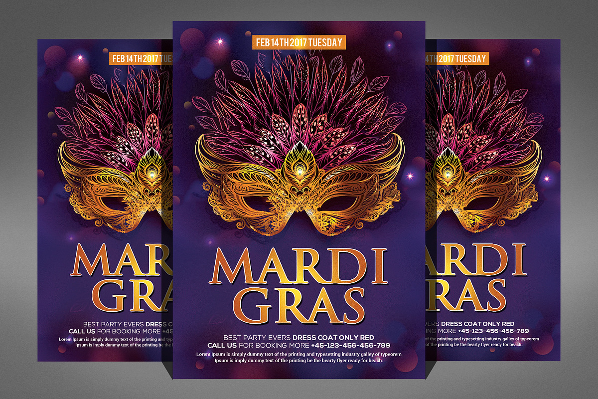 Mardi Grass  Party Flyer Template in Invitation Templates - product preview 8