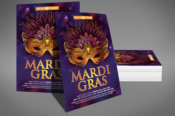 Mardi Grass  Party Flyer Template in Invitation Templates - product preview 1