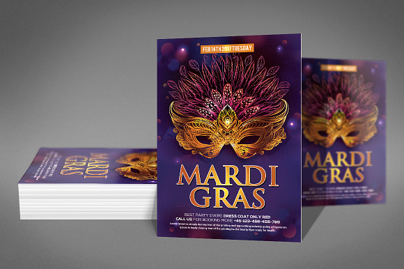 Mardi Grass  Party Flyer Template in Invitation Templates - product preview 2