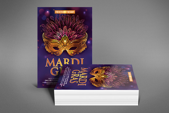 Mardi Grass  Party Flyer Template in Invitation Templates - product preview 3