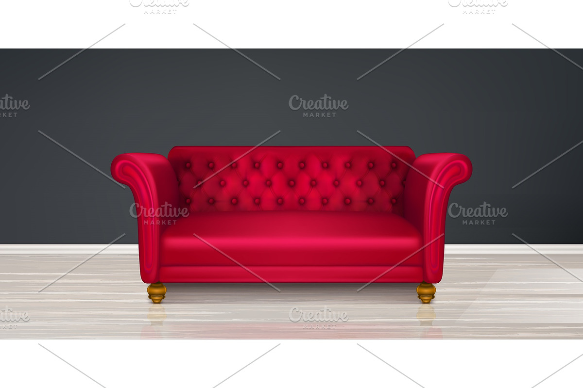 Red couch, sofa modern dwelling in Objects - product preview 8