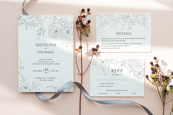 Floral line art wedding suite