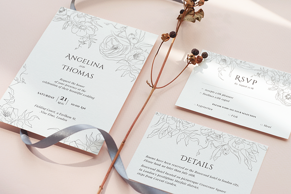 Floral line art wedding suite in Wedding Templates - product preview 2