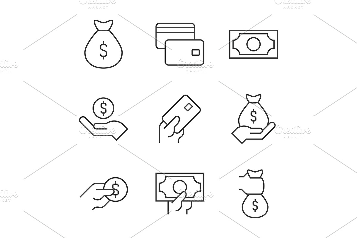 Money outline icons on white in Icons - product preview 8