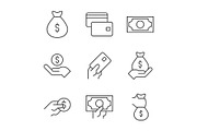 Money outline icons on white