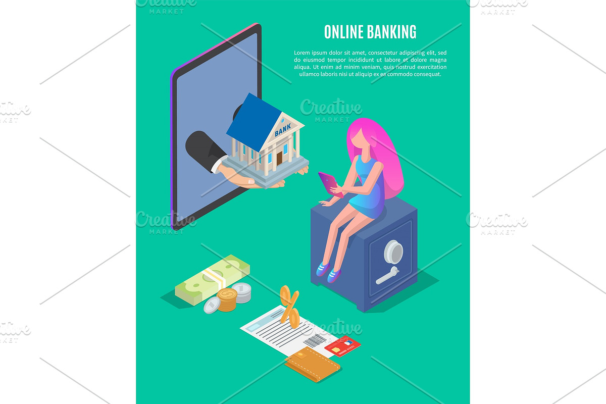 Online Banking Poster Text Vector in Illustrations - product preview 8