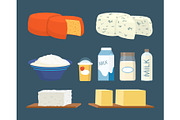 Milk and Cottage Cheese Set Vector