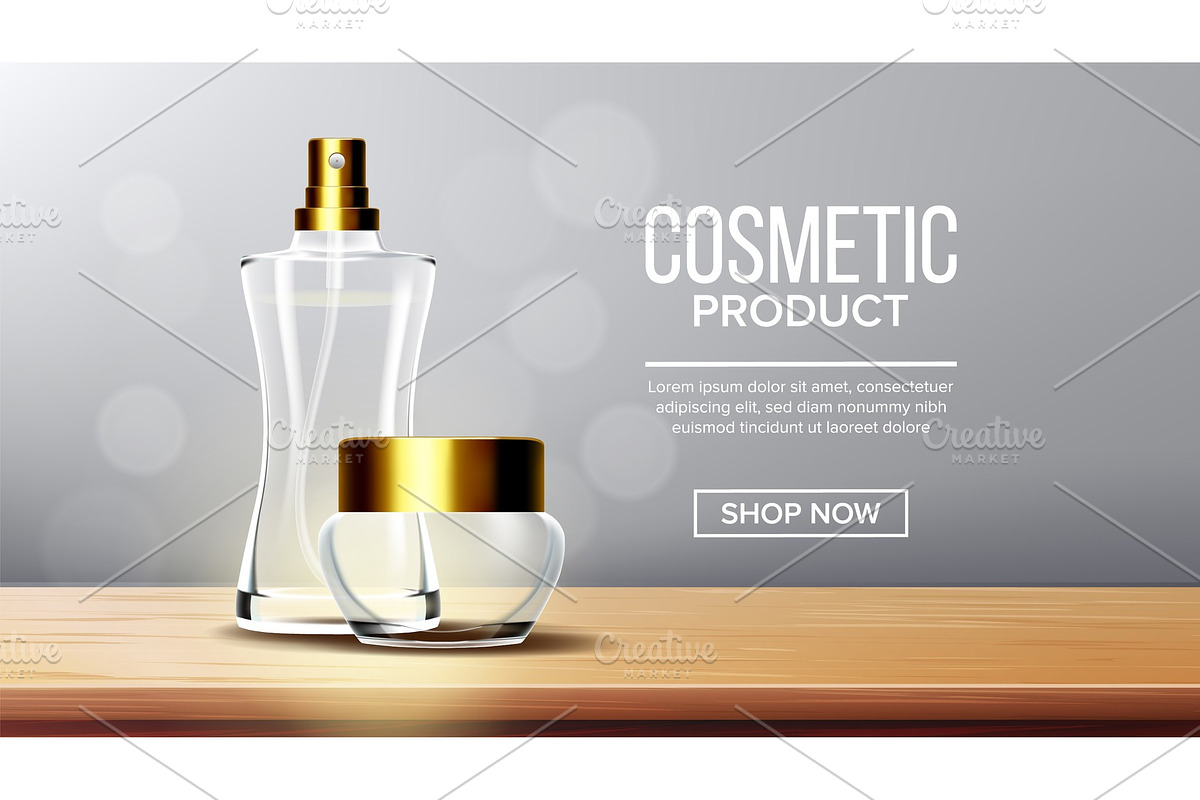 Cosmetic Glass Banner Vector. Bottle in Illustrations - product preview 8