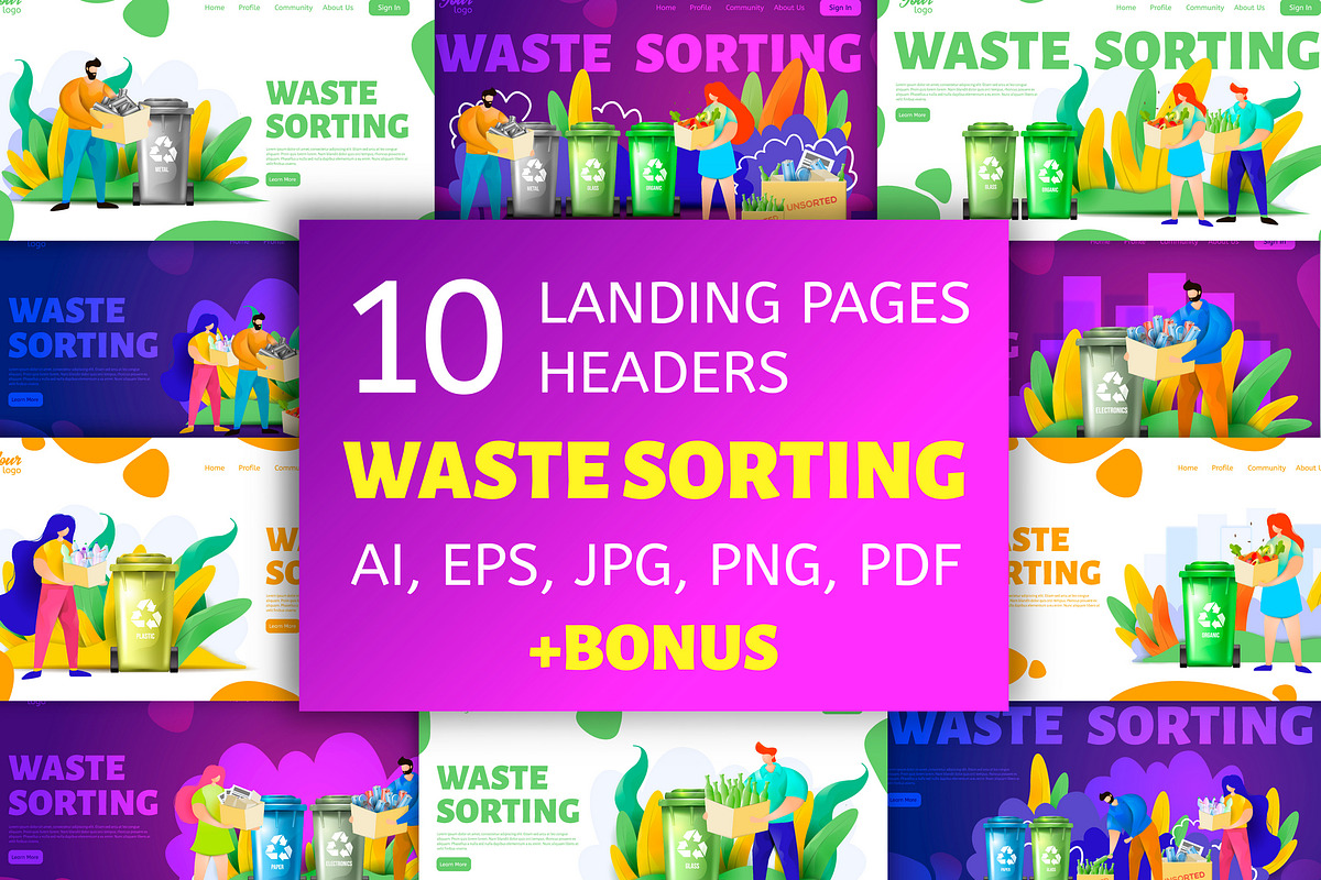 Waste sorting. Landing page headers in Web Elements - product preview 8