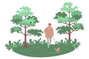 Man Walking Dog in Park, Nature of
