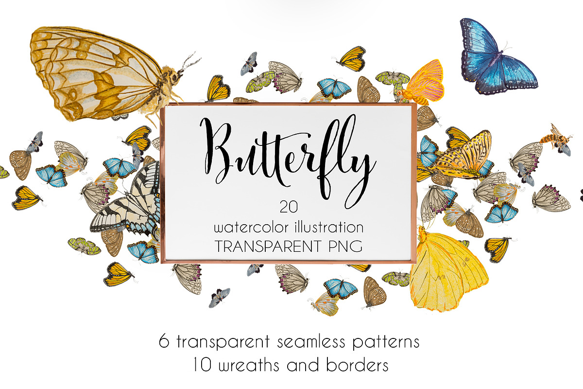 Butterfly watercolor set in Illustrations - product preview 8