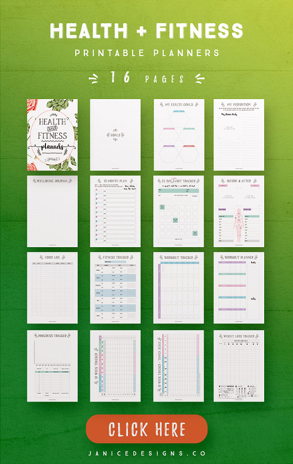 Health and Fitness Planner- 16 Pages in Stationery Templates - product preview 2