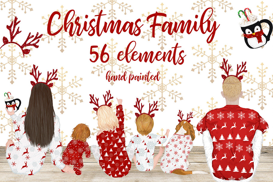 Christmas Family sitting clipart