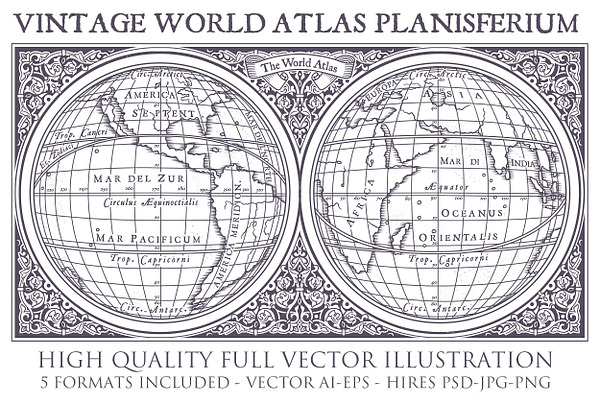 Vintage Planisferium World Atlas