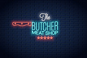 Butcher neon sign. Meat shop neon.