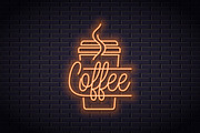 Coffee cup neon logo.