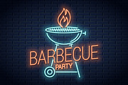 Barbecue grill neon logo.