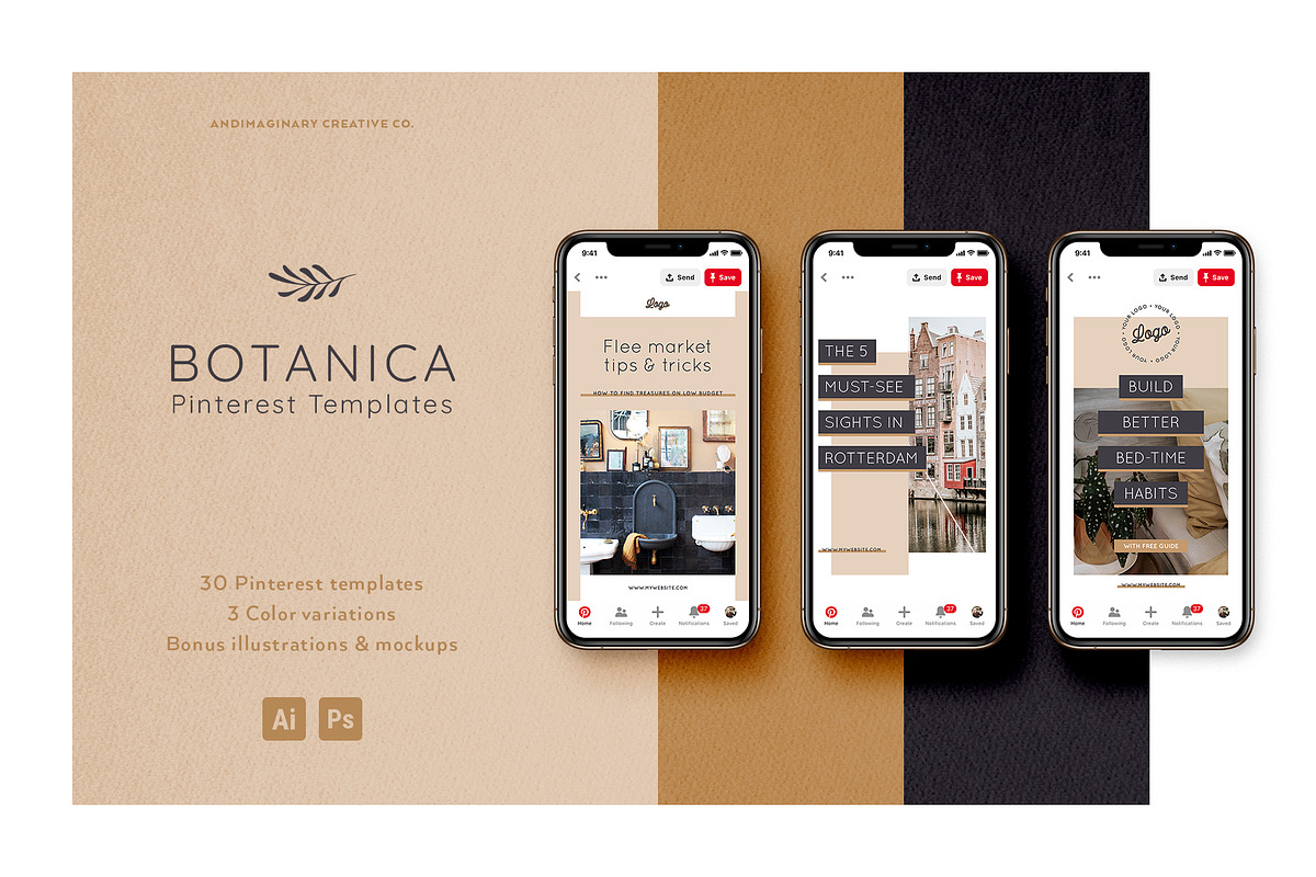 BOTANICA 30 Pinterest Templates in Pinterest Templates - product preview 8