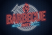 Barbecue grill neon logo. BBQ neon.