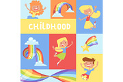 Rainbow jumping kids childhood