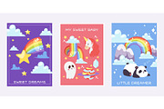 Rainbow dreams cards bright colorful