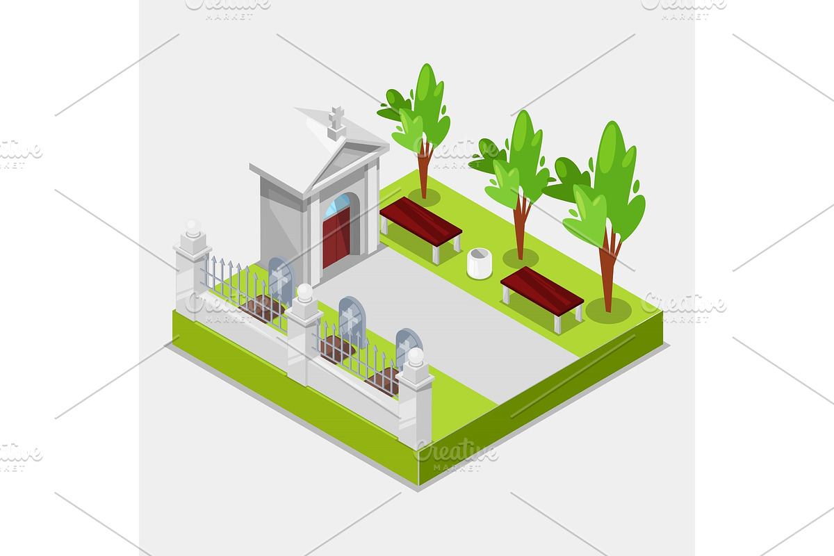 Cemetery concept 3d Isometric view in Illustrations - product preview 8