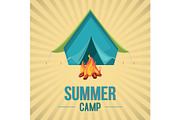 Summer camp in forest banner vector