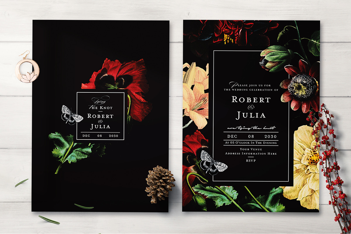 FLOWER WEDDING INVITATION SET in Wedding Templates - product preview 8