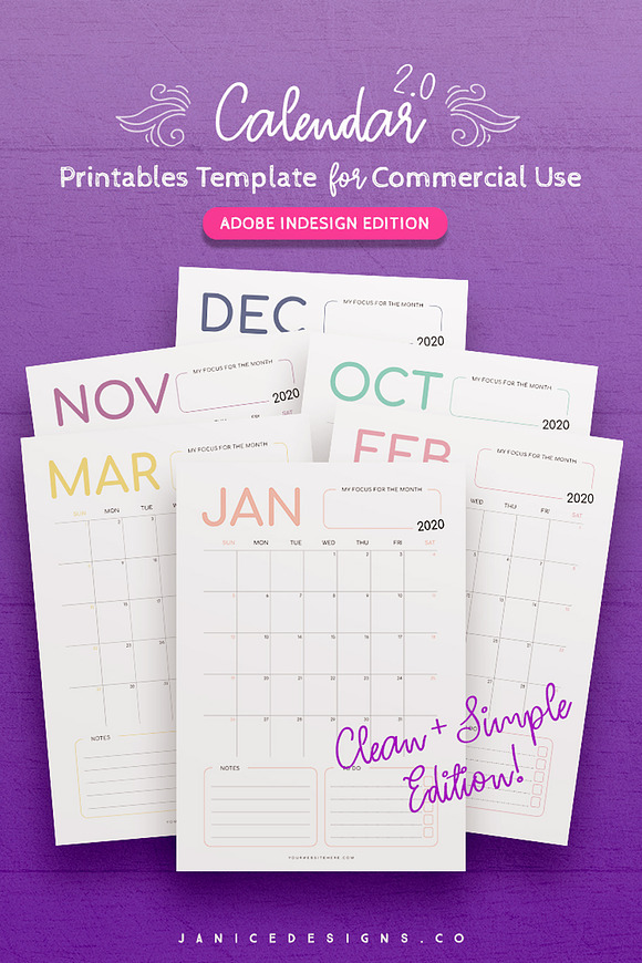 2020 Calendar InDesign Template in Templates - product preview 1