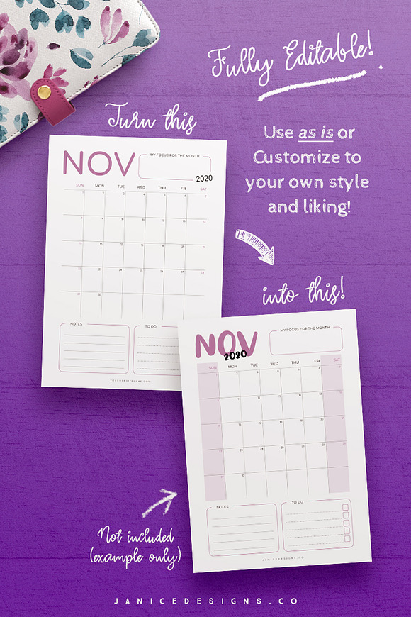 2020 Calendar InDesign Template in Templates - product preview 3