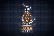 coffee bean neon sign. Coffee energy