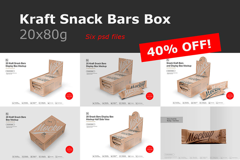 Snack Bars Box Mockup 20x80g in Product Mockups - product preview 8