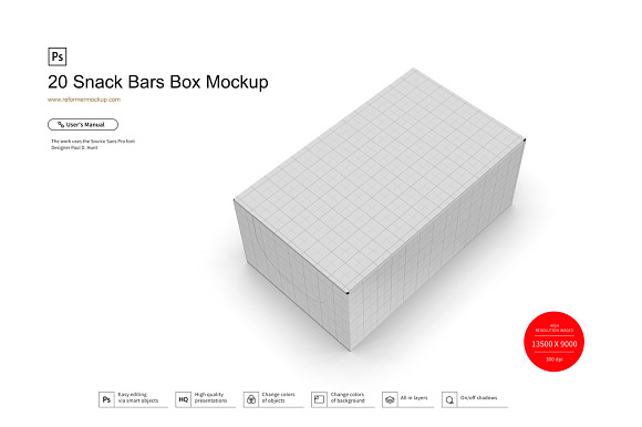 Snack Bars Box Mockup 20x80g in Product Mockups - product preview 5