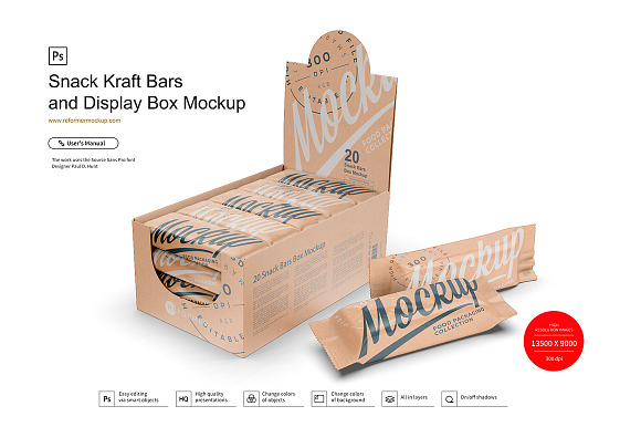 Snack Bars Box Mockup 20x80g in Product Mockups - product preview 7