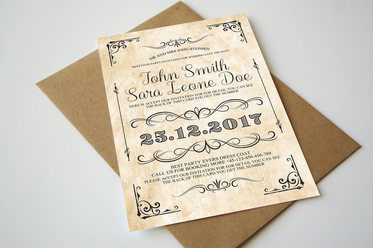 Vintage Wedding Invitation in Wedding Templates - product preview 8