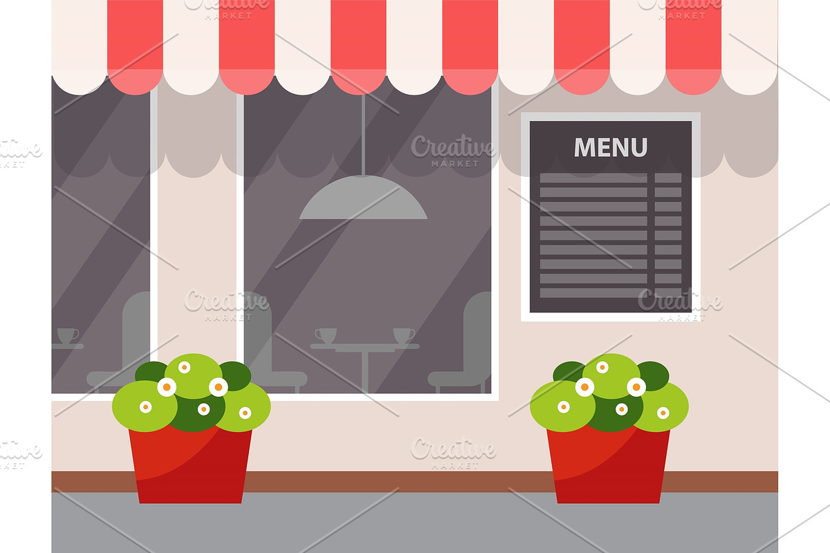Exterior of Cafe, Flower in Pot in Illustrations - product preview 8