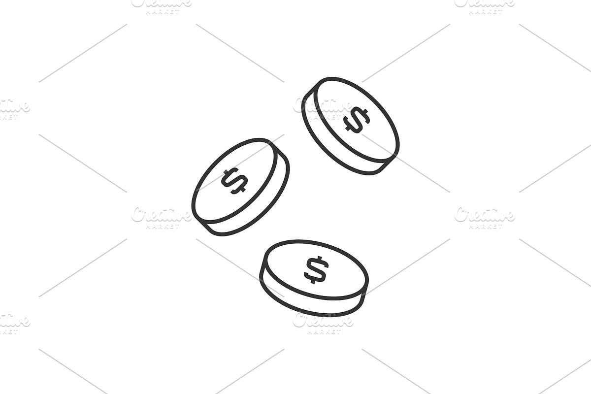 Falling coins outline icon on white in Illustrations - product preview 8